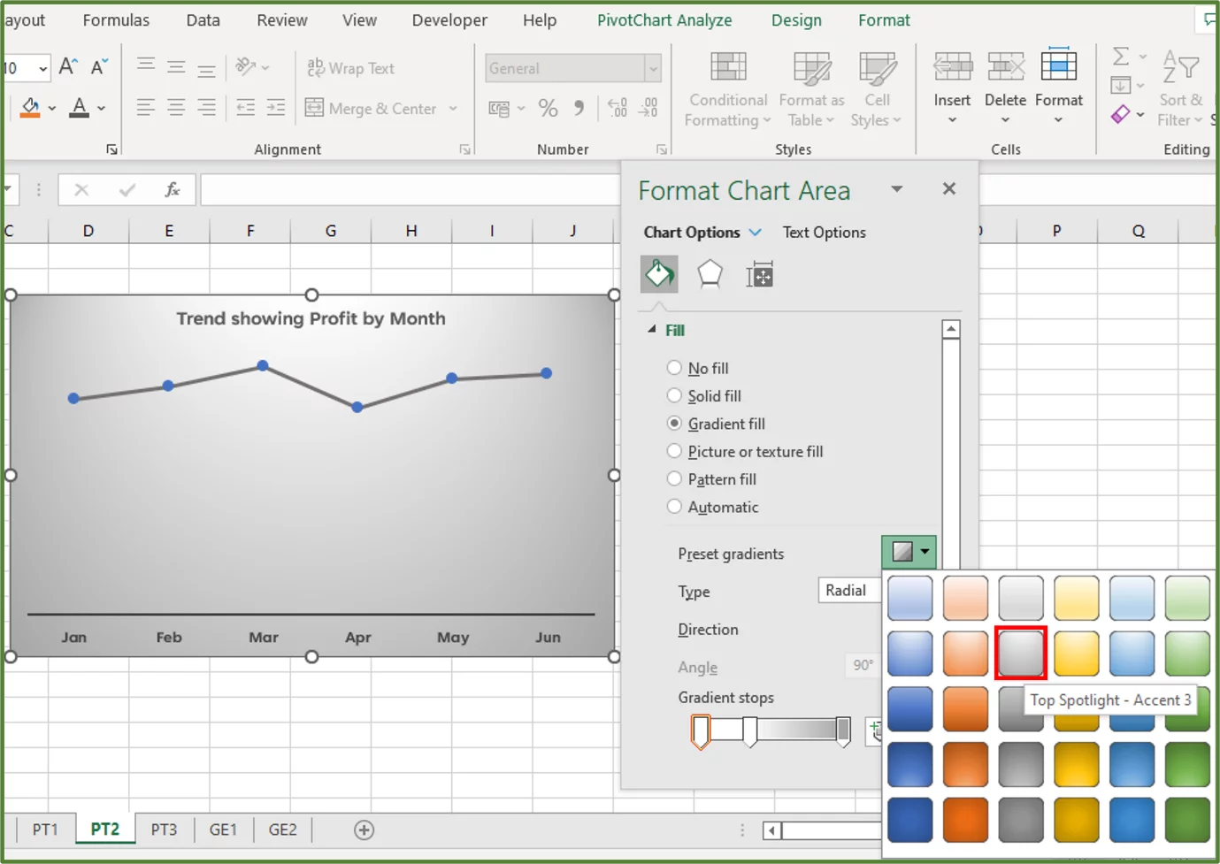 Screenshot showing the Top Spotlight - Accent 3 option highlighted.