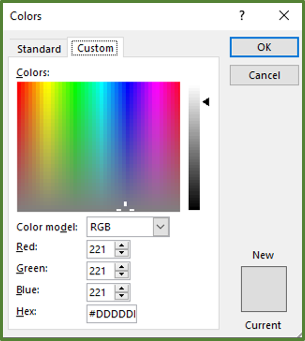 Screenshot showing the RGB code for the grey colour.