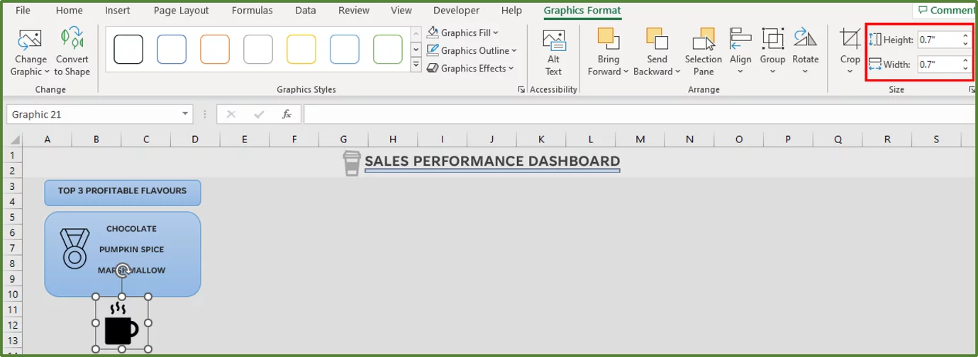 Screenshot showing the resized and repositioned image.
