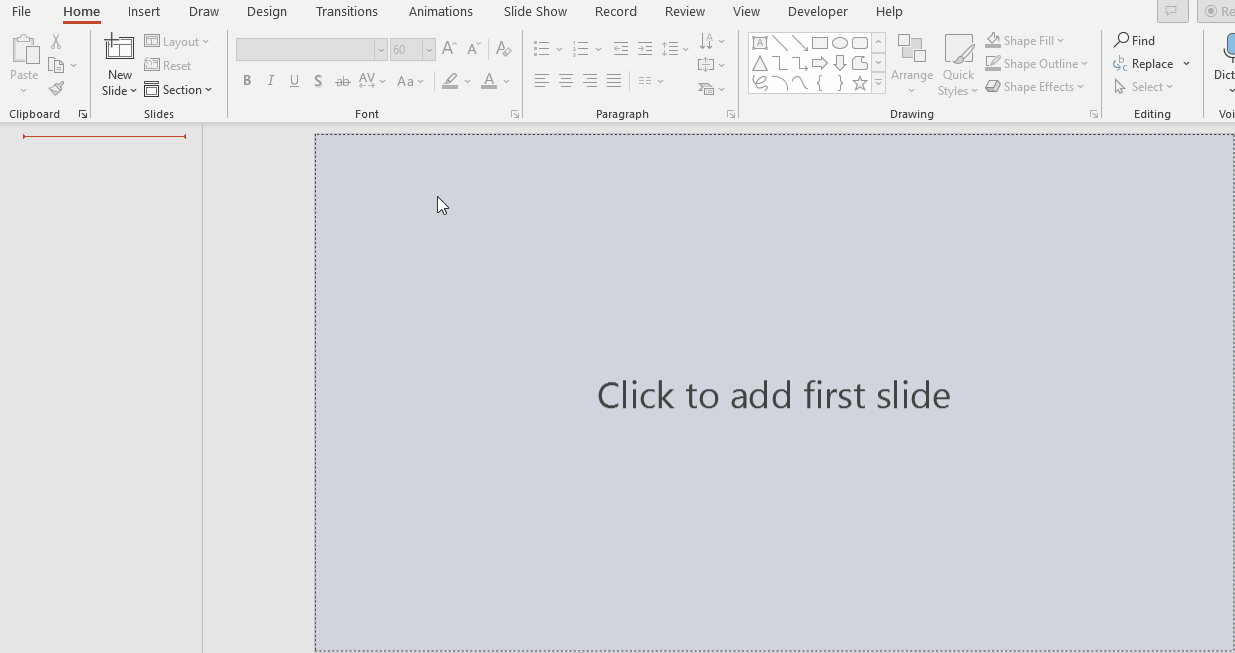Gif showing how to add a Blank Slide to PowerPoint.