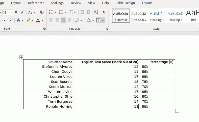 Gif showing how to update a formula in Microsoft Word.