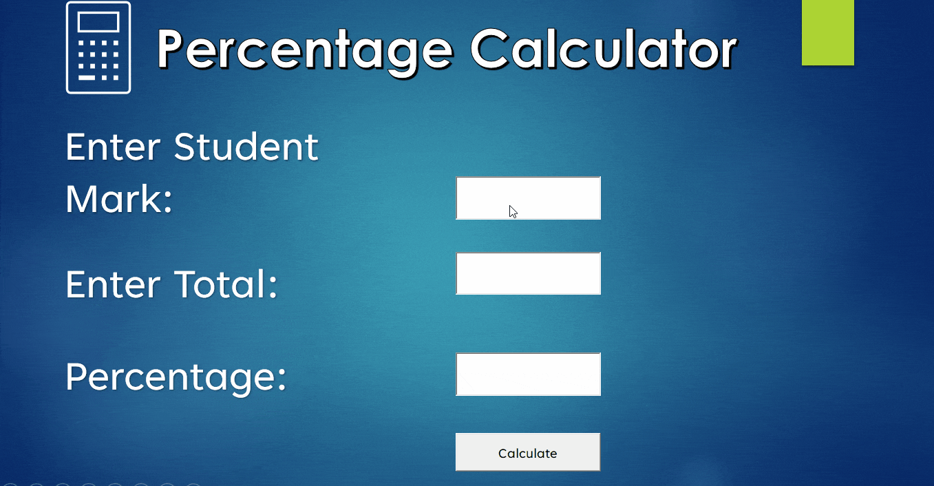 Gif showing the Percentage Calculator working in the Presentation.