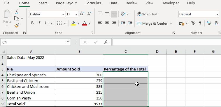 Screenshot showing how to apply the percentage format to a range.