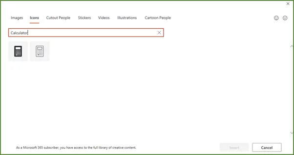 Screenshot showing the search term Calculator in the Search Box.