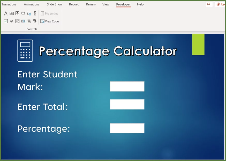 Screenshot showing the slide with the three textboxes.