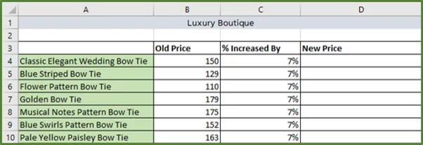 Screenshot showing the source data table.