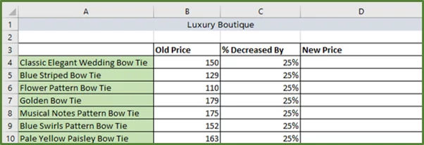 Screenshot showing the source data table.