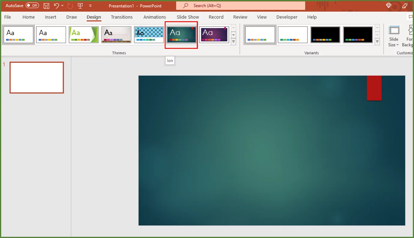 Screenshot showing the Ion Theme, highlighted.