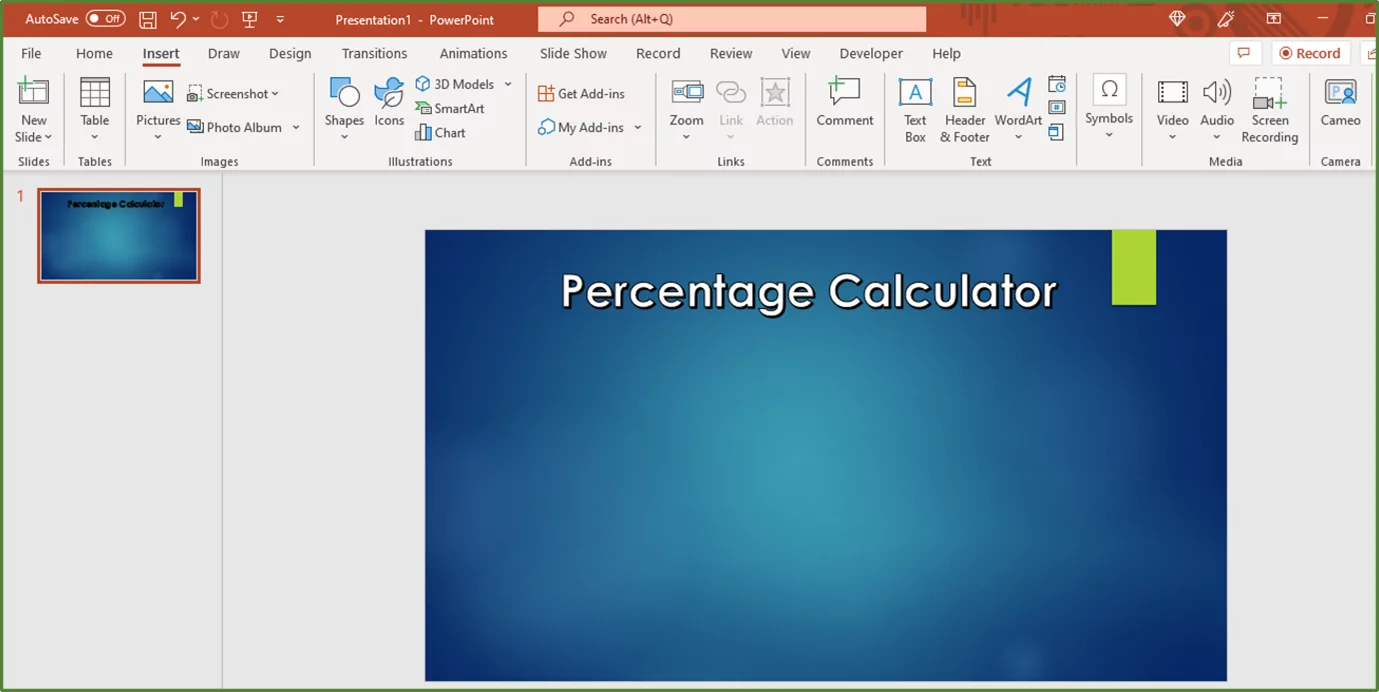 Screenshot showing the heading added to the Slide.