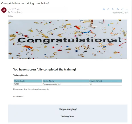 Email received by the recipient looks like this