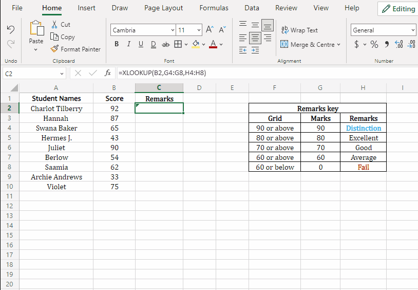 Absolute references in the XLOOKUP formula