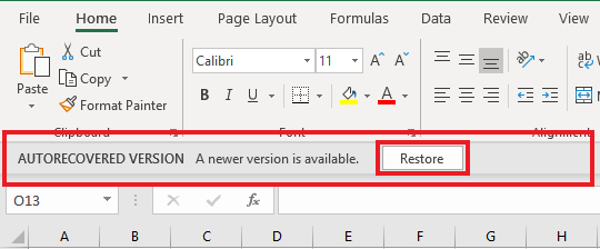 Restore option for auto-recovered files