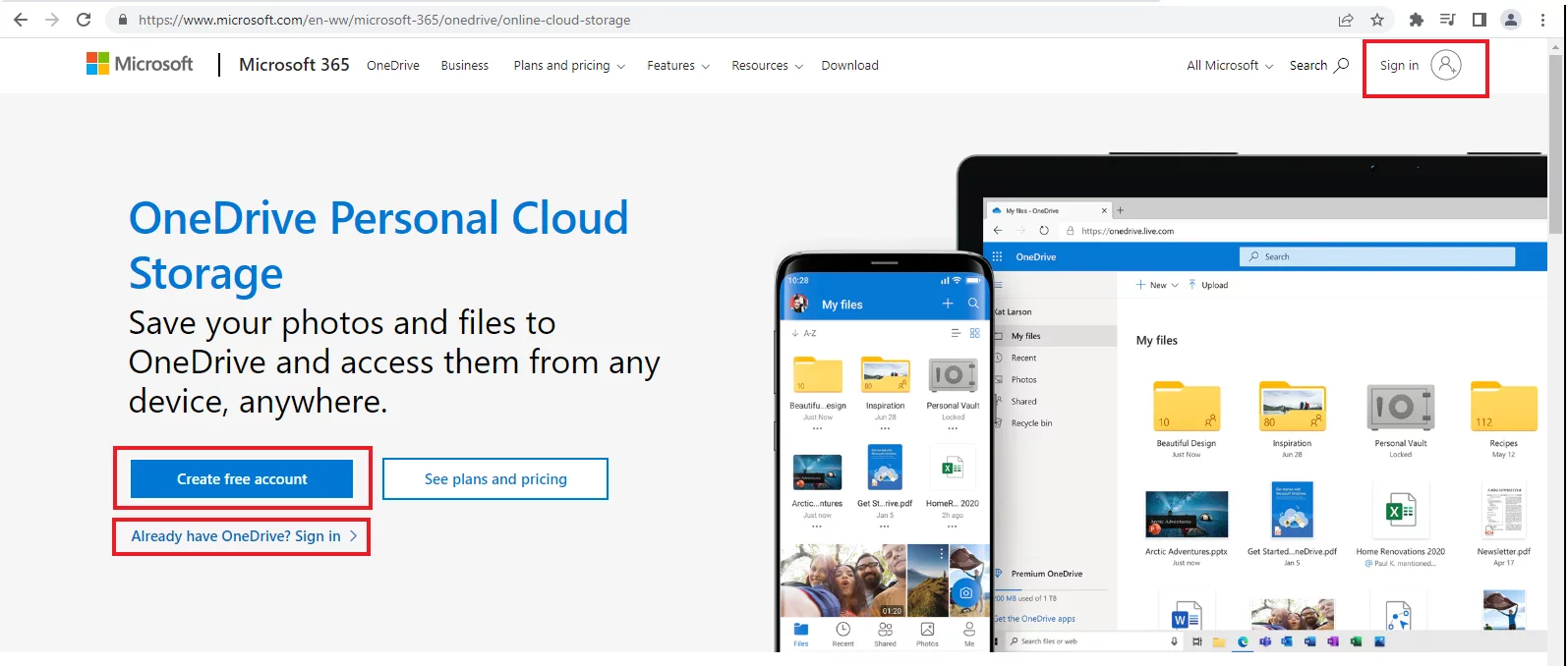 Signing in to OneDrive