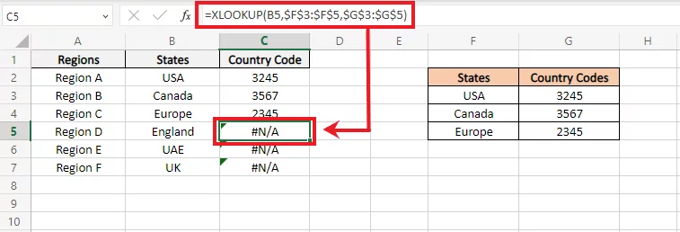 Excel returns the #N/A error