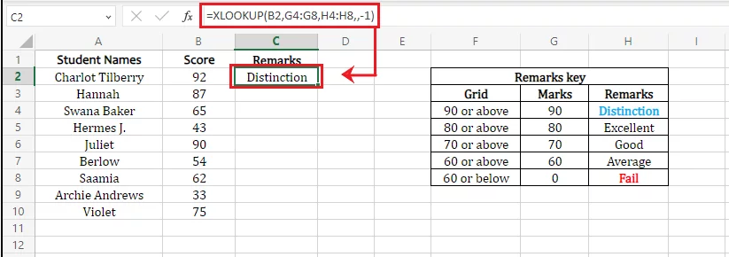 Excel runs the XLOOKUP function