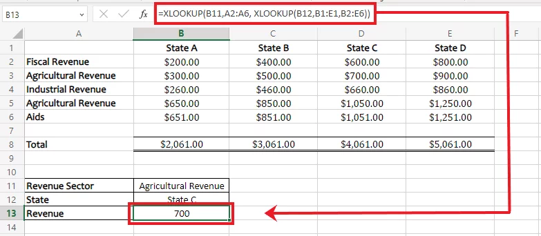 Excel performs a two-way XLOOKUP
