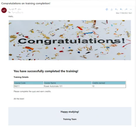 Now save and test run the flow. The recipient will receive an email