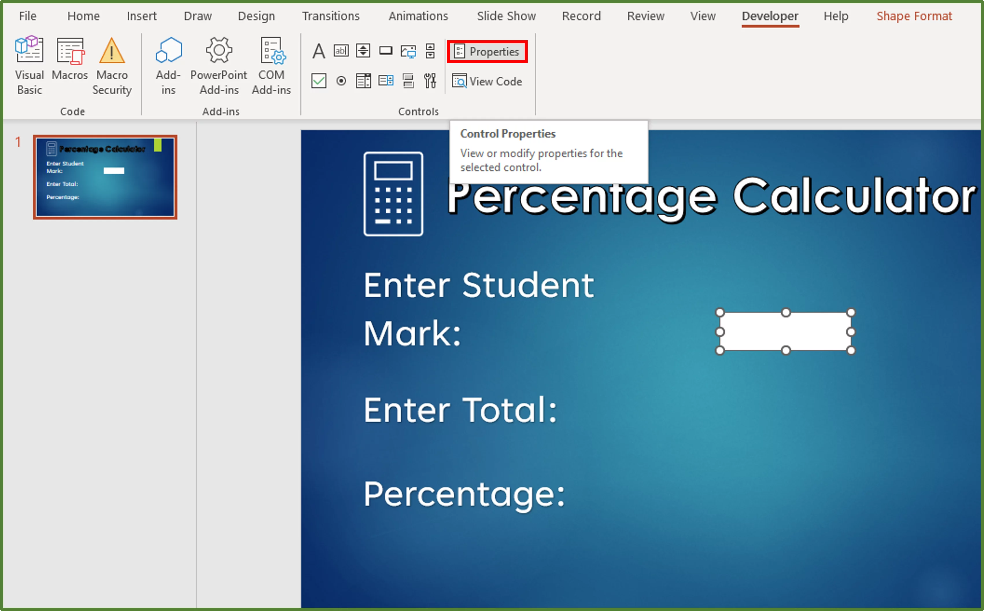 Screenshot showing the Properties option, highlighted.