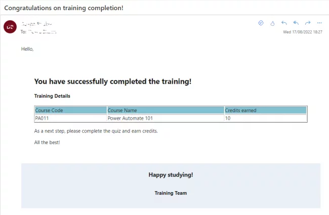 The email received by the recipient looks like this.