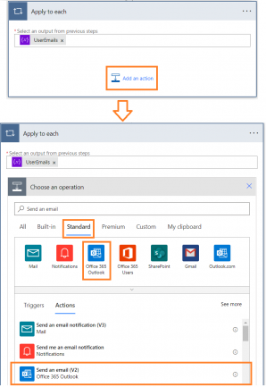 . Click on Office 365 Outlook under the Standard tab and select Send an email (V2)