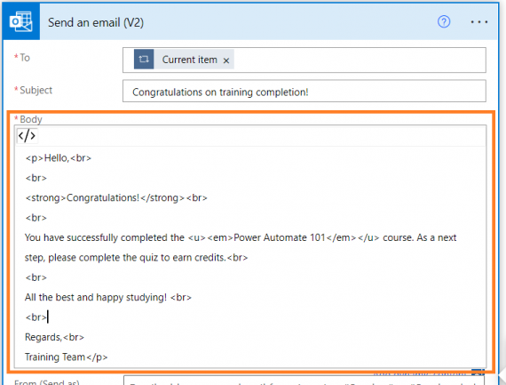 power automate send email html style