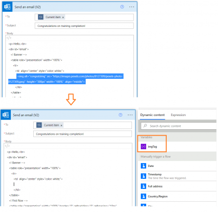 select the HTML img tag and replace it with the imgTag variable.