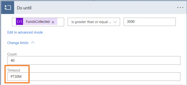 The timeout value represents the duration we want the Do Until loop to run fo