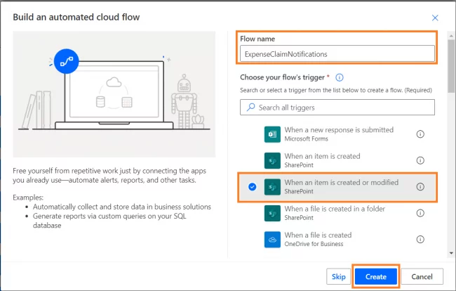 create an Automated cloud flow. image 2