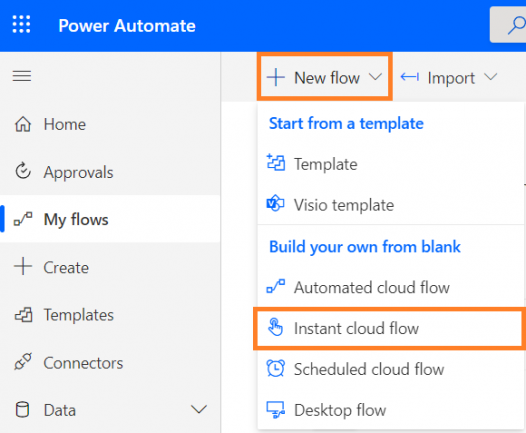 Creating an Instant or Manually Triggered Flow in Power Automate. image 1