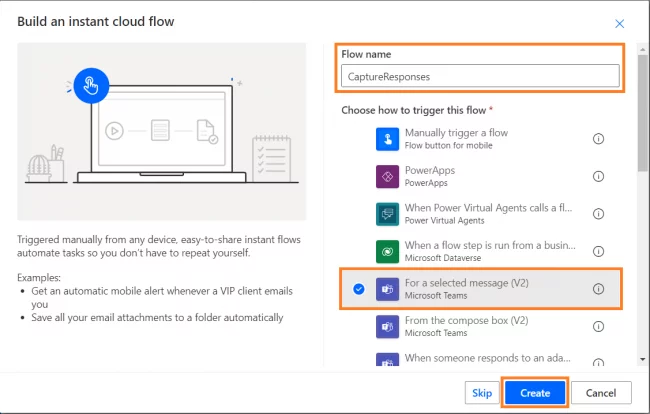 Creating an Instant or Manually Triggered Flow in Power Automate. image 2