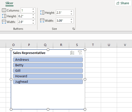 Changing the height/width of slicer buttons