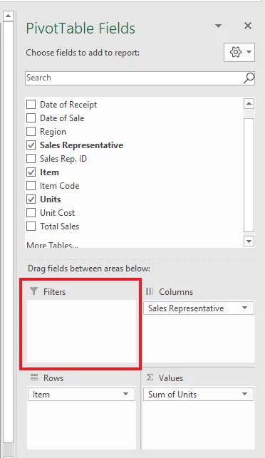 Pivot tables Report filters
