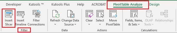 Launching filters for pivot table