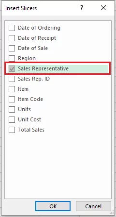 Applying filters to sales representatives