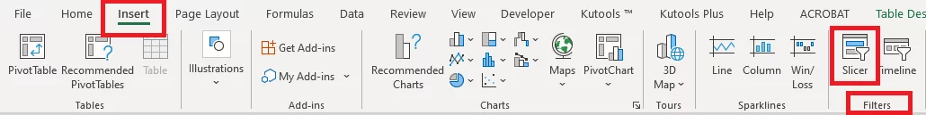Inserting slicers into the table