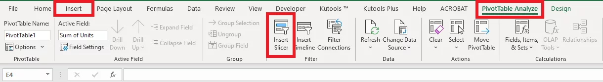 Inserting slicers to the Pivot Table