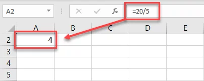 Division formula in Excel
