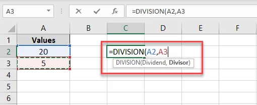 Second argument of the DIVISION function