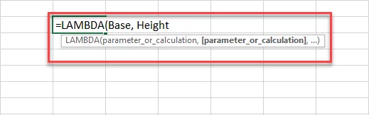 Writing the arguments of the LAMBDA function