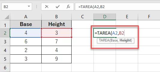 Second argument of the TAREA function
