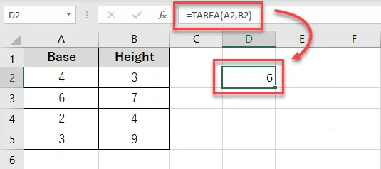 Excel runs the TAREA function