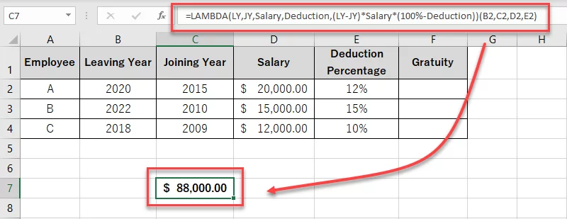 LAMBDA returns the gratuity