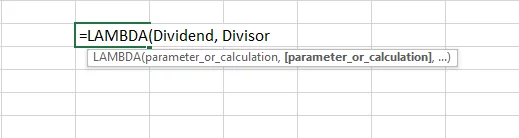 Writing the arguments of the LAMBDA function