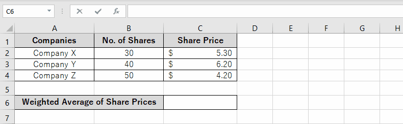 Weighted average share price in Excel