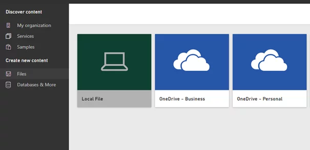 Screen where it's possible to select between Local File, OneDrive Business or Personal.