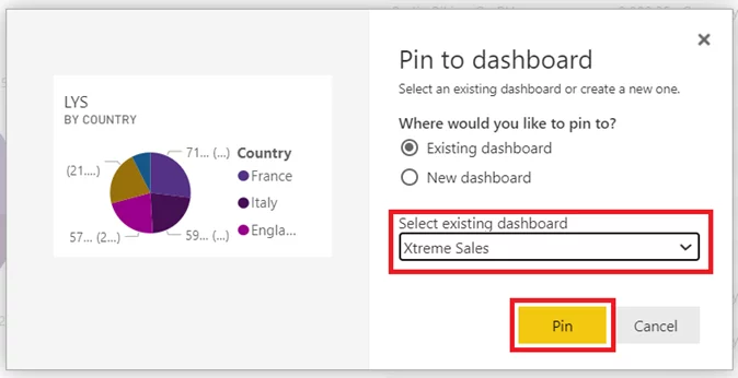 Dialogue box to pin a visualization to the dashboard.