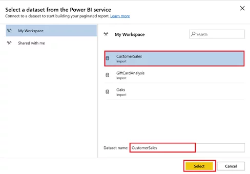 List of available datasets to select.