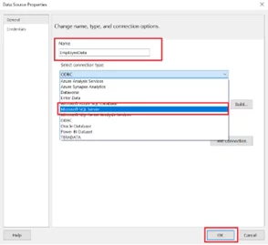 Dialogue box showing the properties of the data source.