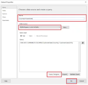 Dialogue box showing the dataset properties.