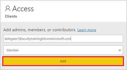 Access dialogue box with the Add button highlighted.